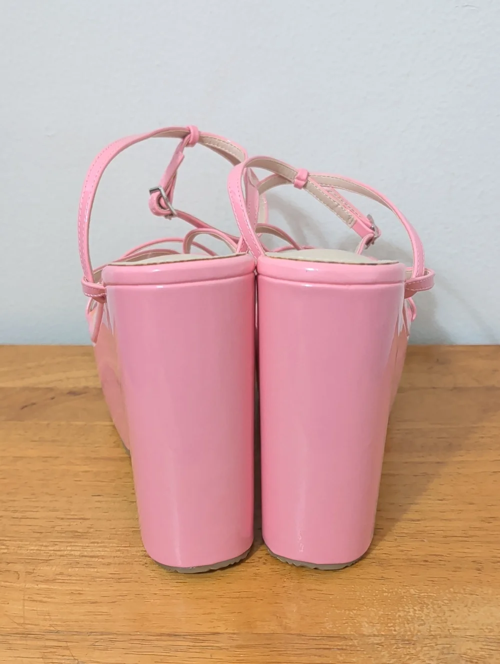 Bubblegum Pink Platform Wedge Sandals Strappy Party Heels Women's Size 8.5